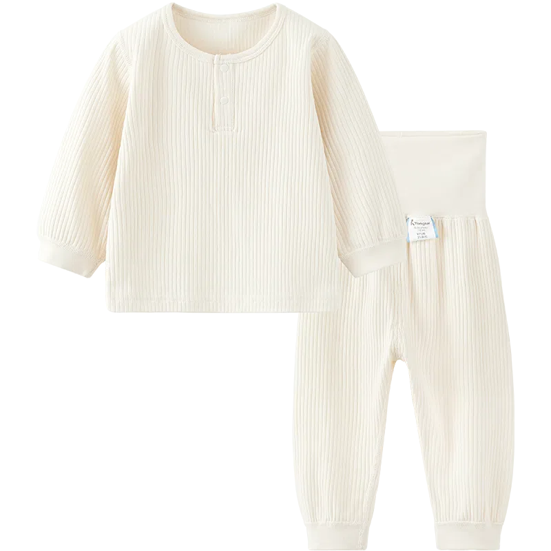 童泰宝宝内衣套装春秋季男童女童家居服上衣高腰裤子儿童睡衣坑条