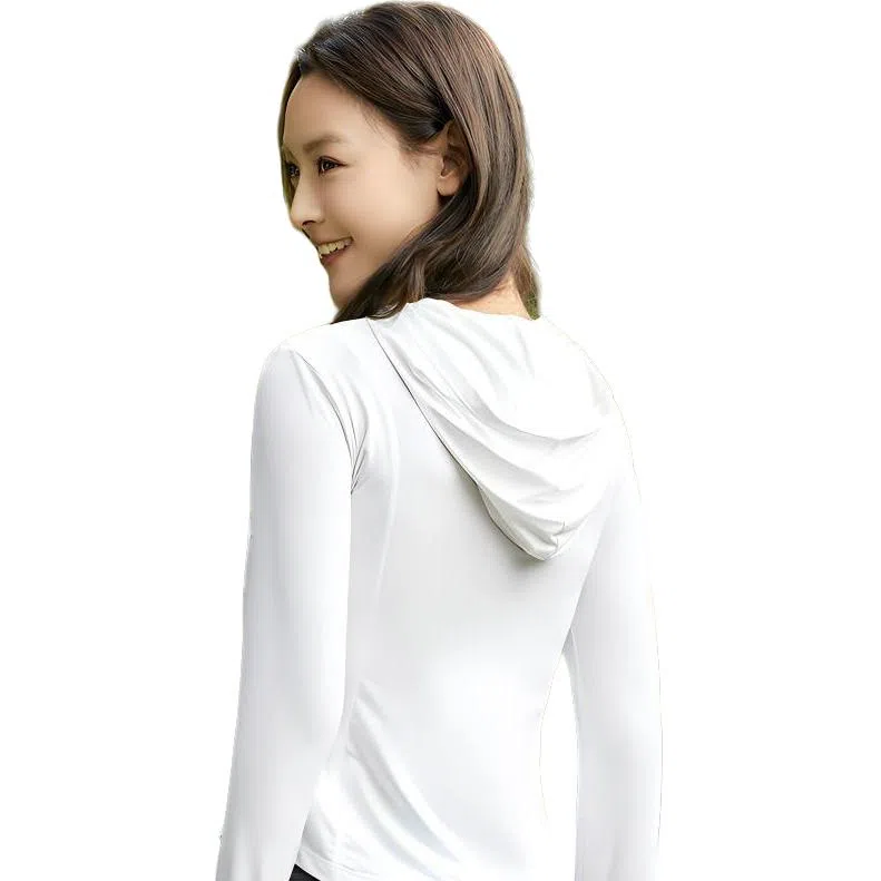 欧迪芬 修身连帽春夏冰丝防晒服凉感短款显瘦外套微喇叭裤两件套速干时尚运动风轻盈舒适感防晒衣透气性好时尚设计显瘦效果健身套装 女款