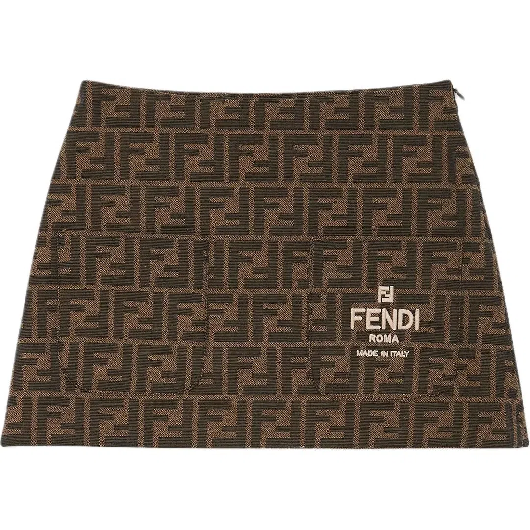 Fendi SS24 Embroidered Zip Skirt Brown