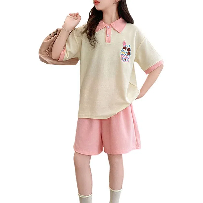 大童 浪莎 时尚舒适透气休闲运动套装 杏色