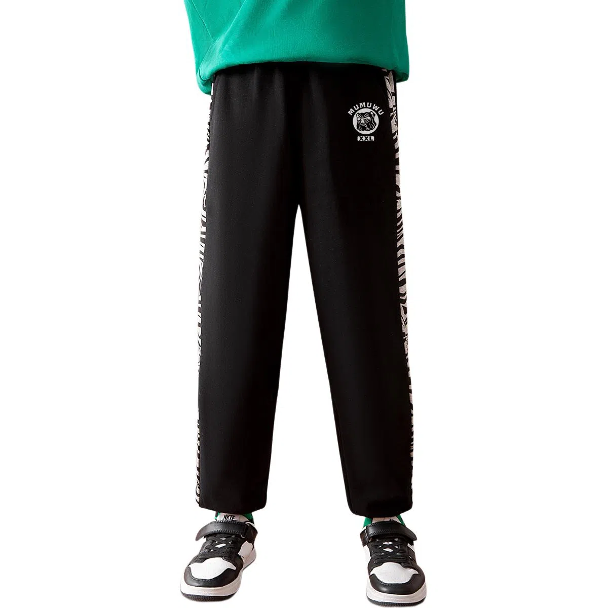 木木屋 柔软舒适时尚百搭字母印花运动休闲裤 青少年 黑色