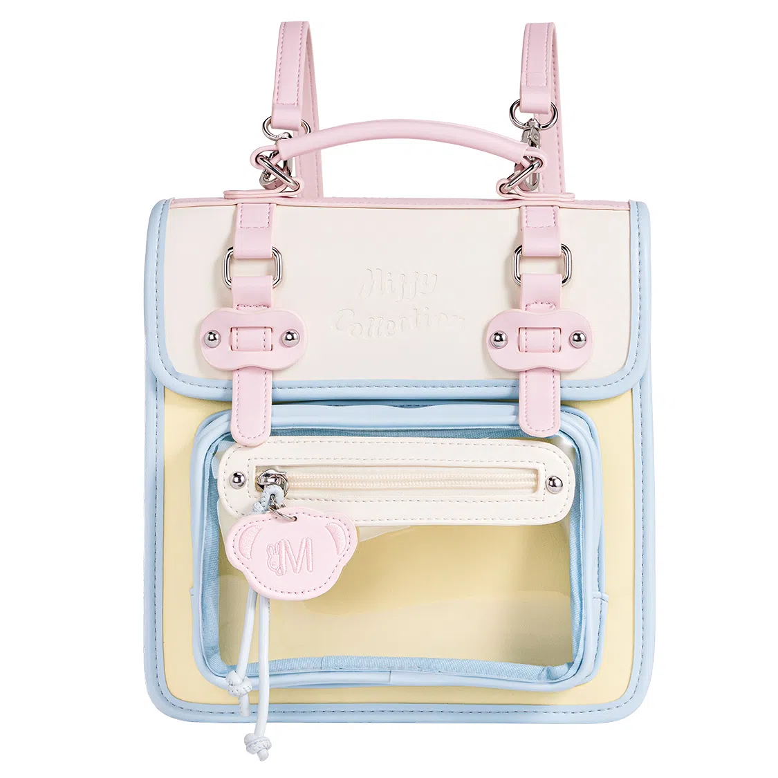 米菲清新学院风英伦剑桥多巴胺撞色少女透明展示层痛包手提单肩斜挎双肩包一包多背