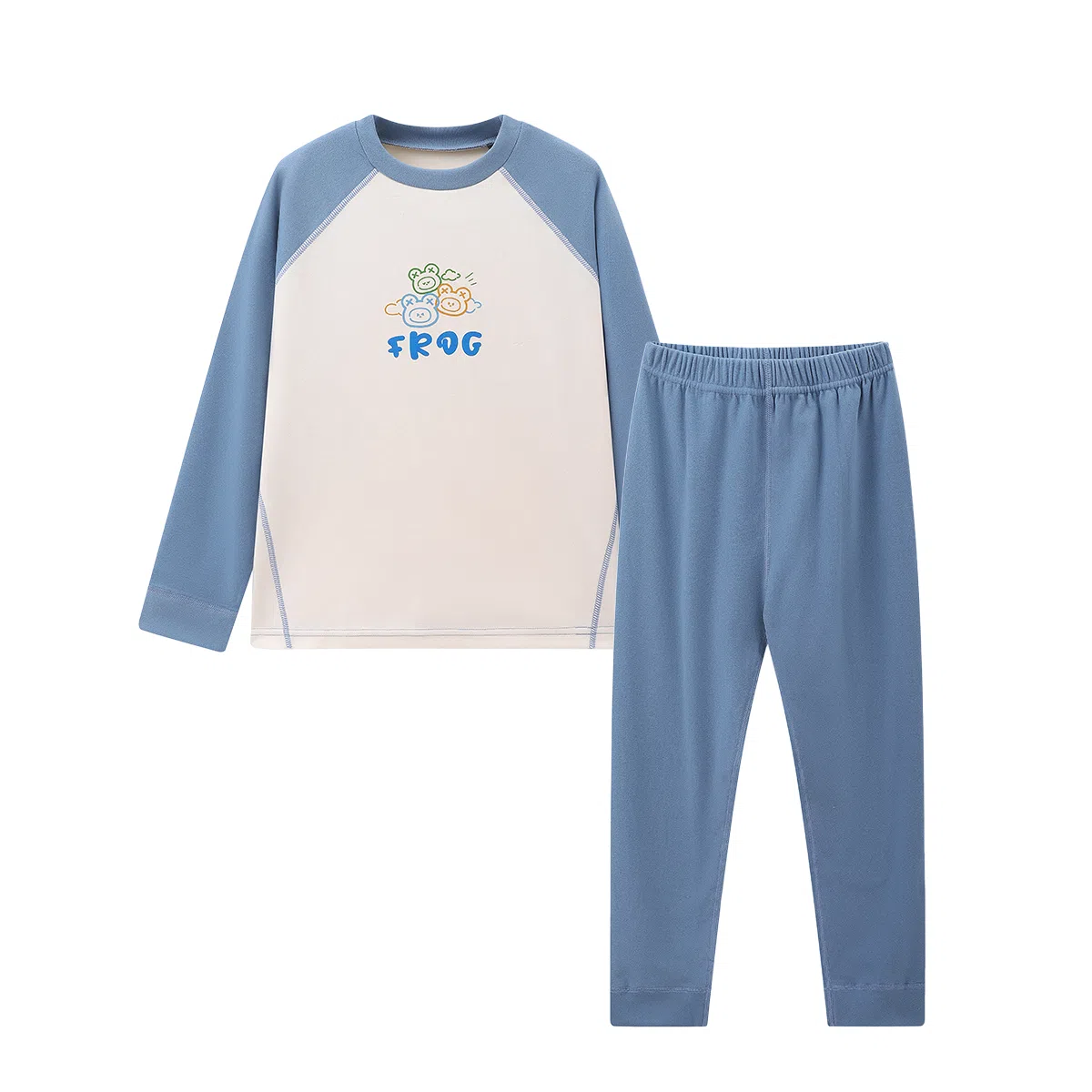 青蛙王子 时尚洋气圆领插肩拼色内衣套装儿童款