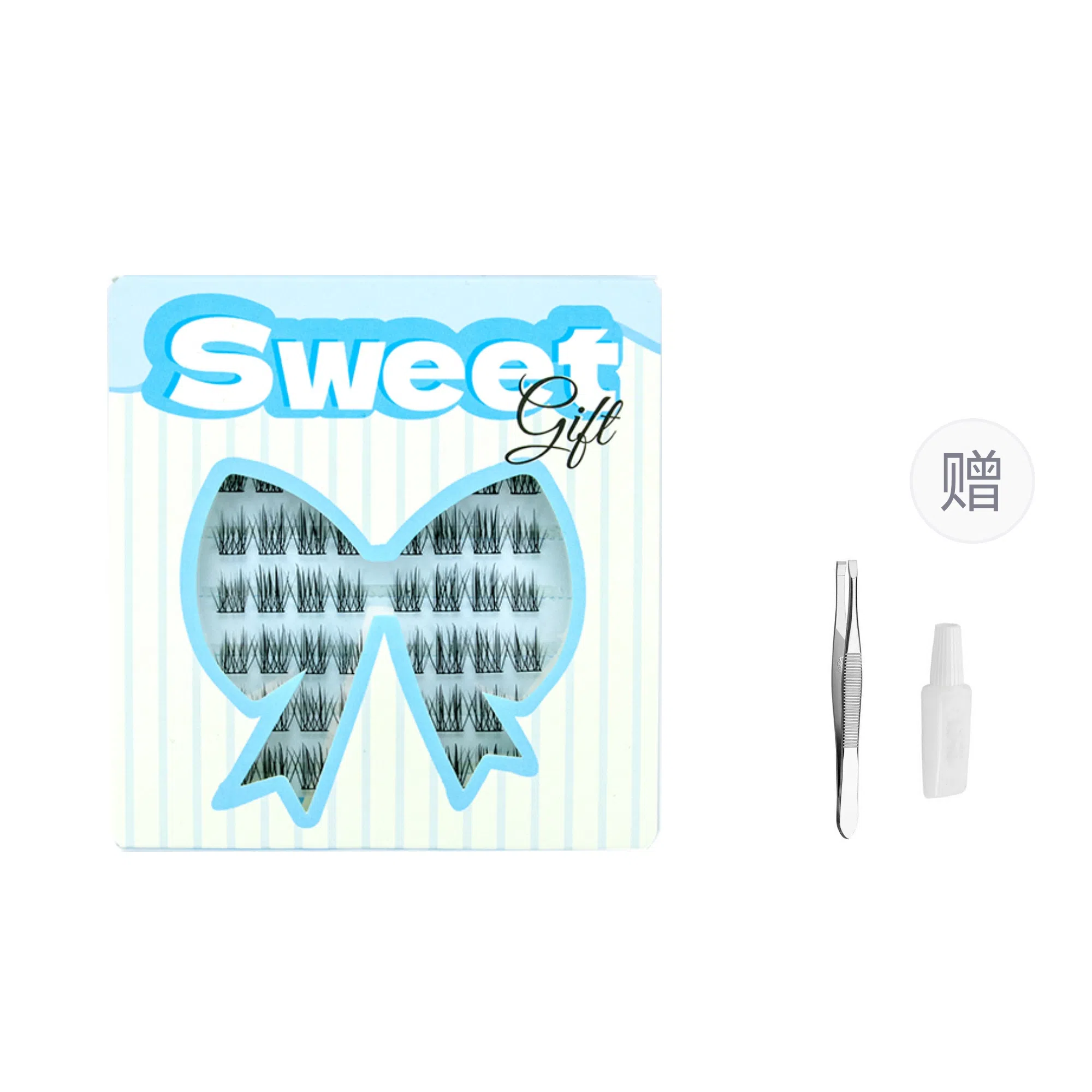 酷乐丝 胶水款羽扇双子星假睫毛 单簇交叉款 浓密黑梗仿真舒适