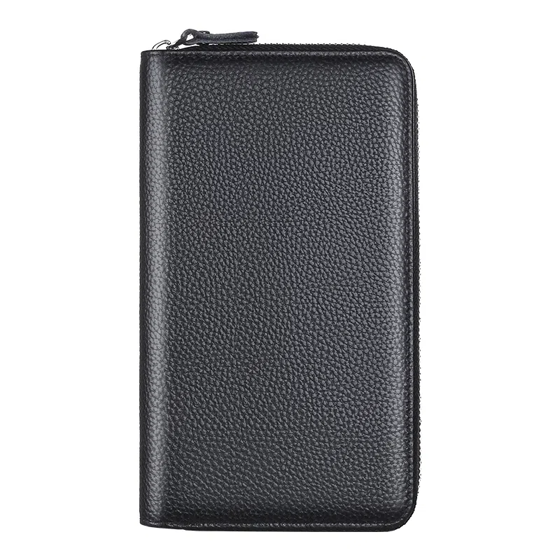 歌若拉 长款拉链手抓包 头层牛皮 钱包 常规 男款 黑色