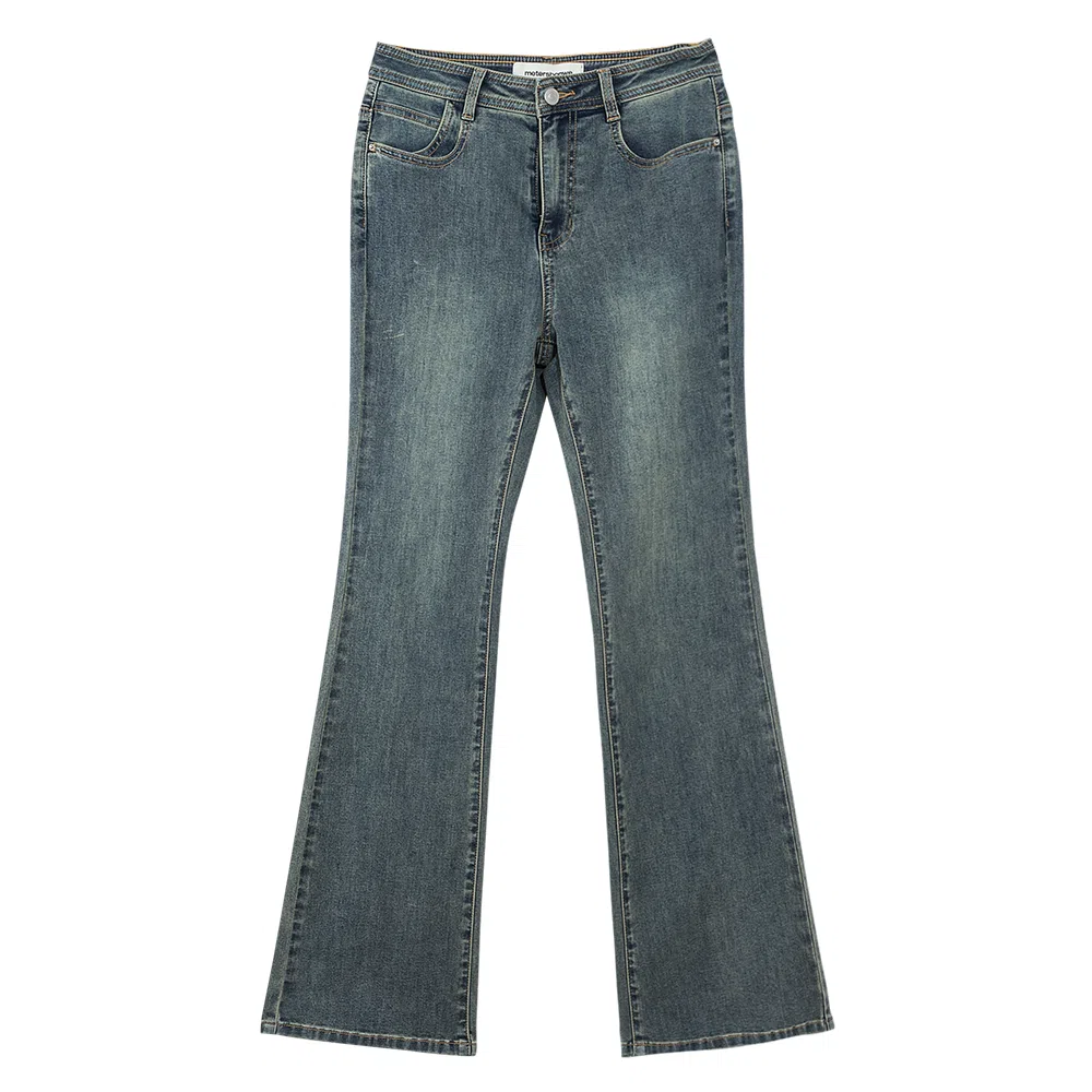 美特斯邦威 复古高腰修身弹力喇叭牛仔裤 女款