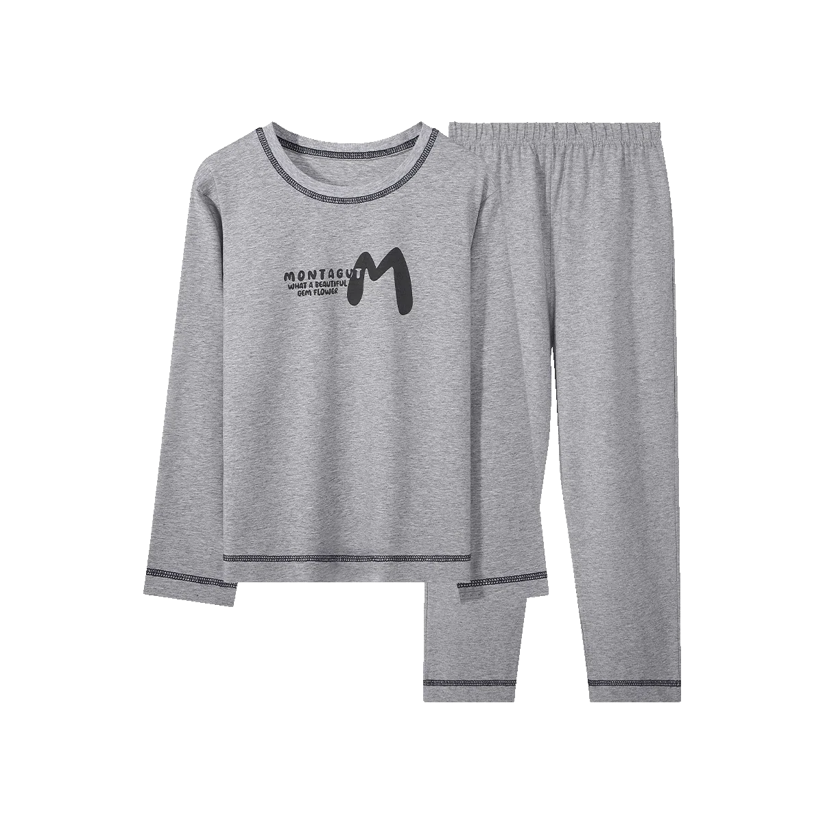 梦特娇家居服 圆领亲肤简约上衣透气裤子 中灰青少年