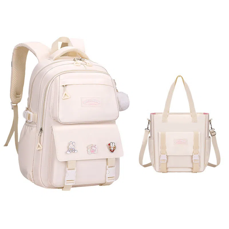 芭菲尼 高颜值减压减负初高中小学生防泼水护脊休闲大容量多隔层旅行学院百搭三件套组合 牛津布 书包背包双肩包 常规 儿童款 多色