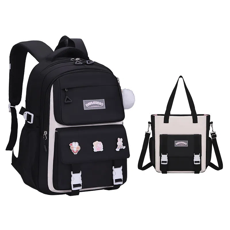 芭菲尼 高颜值减压减负初高中小学生防泼水护脊休闲大容量多隔层旅行学院百搭三件套组合 牛津布 书包背包双肩包 常规 儿童款 多色