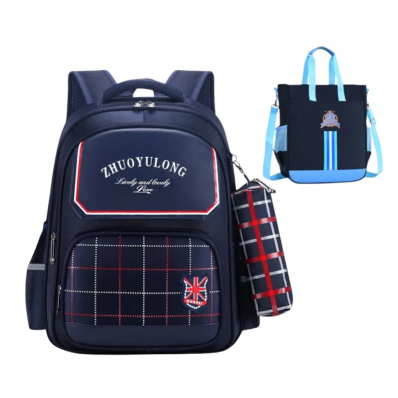 芭菲尼 开学季高颜值多隔层书包年级英伦风护脊减压双肩背包耐磨包包 牛津布 双肩包 儿童款 蓝色/粉色