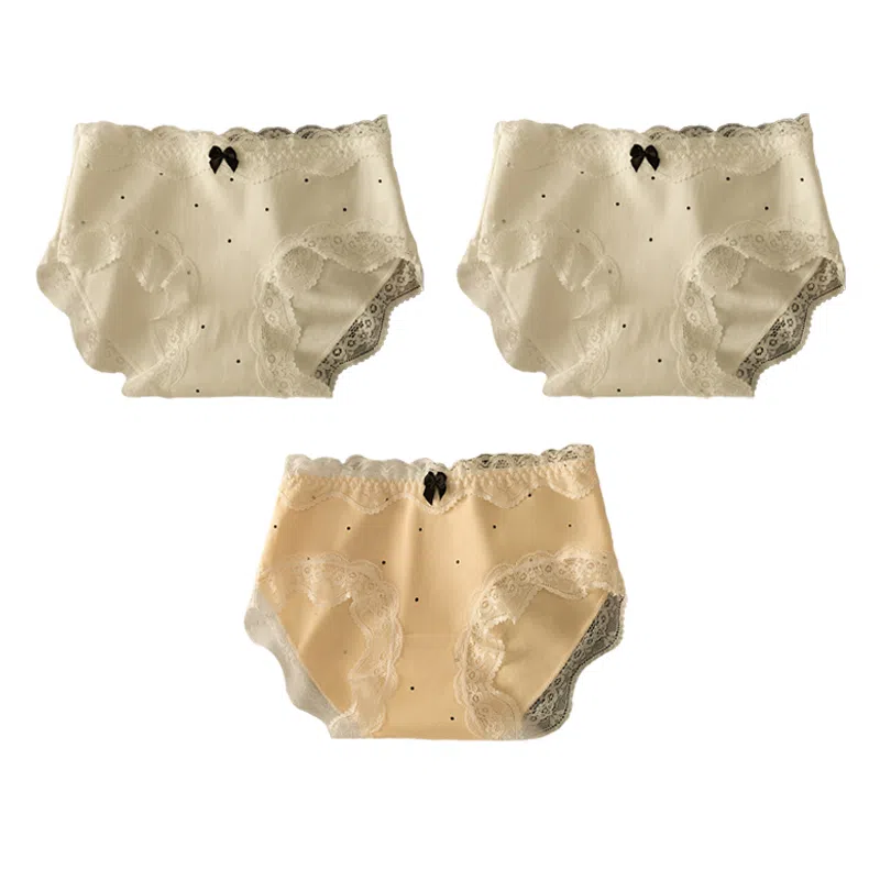 二三二三 花卉蕾丝轻薄透气抑菌三角裤不卷边不卡档无痕内裤柔软亲肤斑点蝴蝶结法式性感甜美少女短裤 女款 组合装