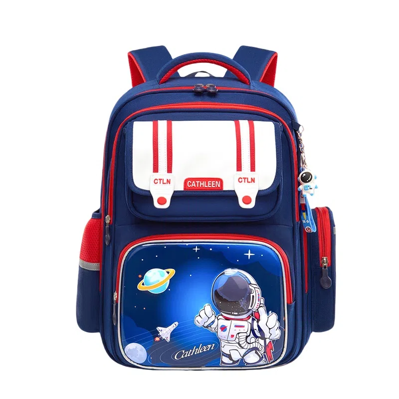 芭菲尼 校园英伦风宇航员小书包一二三到六年级护脊减负初中生大容量 牛津布 学生包 常规 儿童款 宝蓝色/红拼宝蓝/绿拼宝蓝