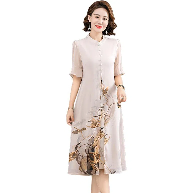 雅鹿 妈妈装宽松舒适时尚短袖连衣裙 女款