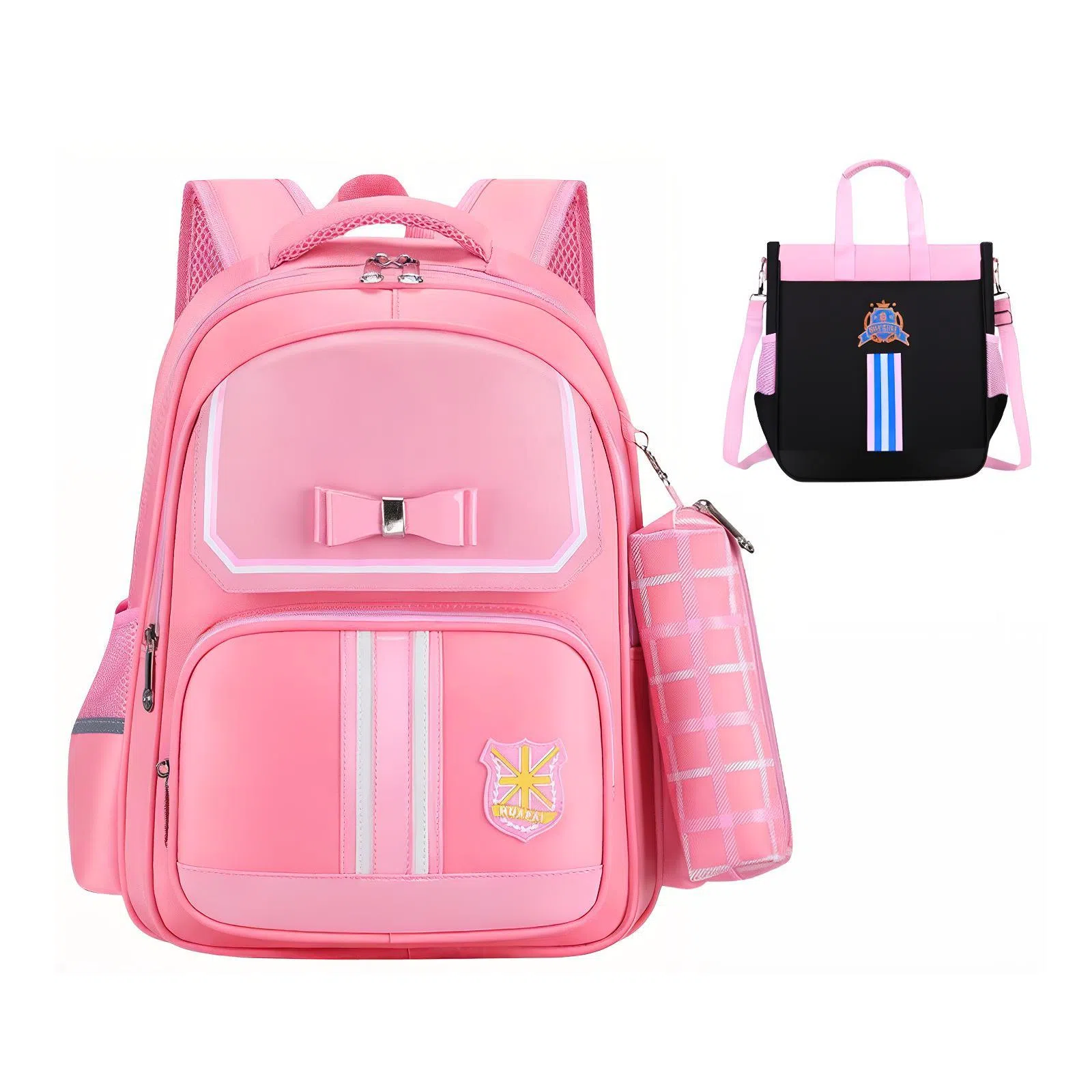 芭菲尼 开学季高颜值多隔层书包年级英伦风护脊减压双肩背包耐磨包包 牛津布 双肩包 儿童款 蓝色/粉色