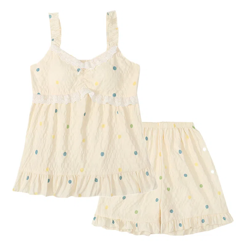 好福份 带胸垫简约可爱温柔满印睡衣套装 女款