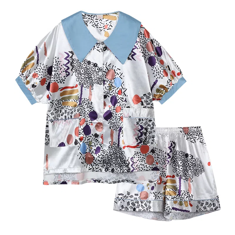 莫代尔 韩版舒适百搭休闲开衫气质透气短袖三分裤居家服可外穿春夏季睡衣套装 女款