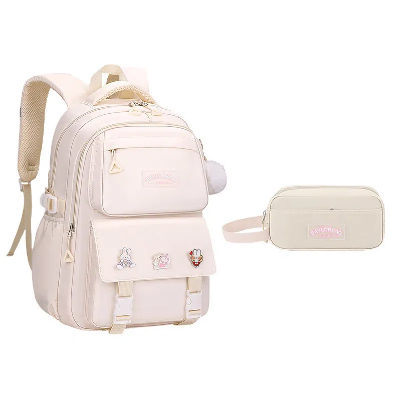 芭菲尼 高颜值减压减负初高中小学生防泼水护脊休闲大容量多隔层旅行学院百搭三件套组合 牛津布 书包背包双肩包 常规 儿童款 多色