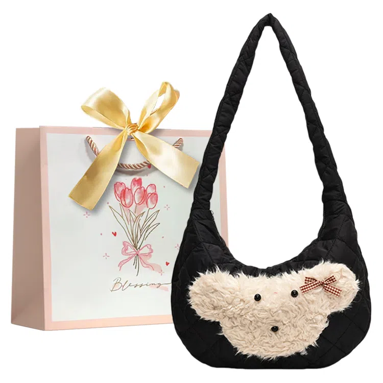 冠军小熊 可爱少女时尚卡通动漫百搭手拎 尼龙 腋下包单肩包 女款 白色/黑色