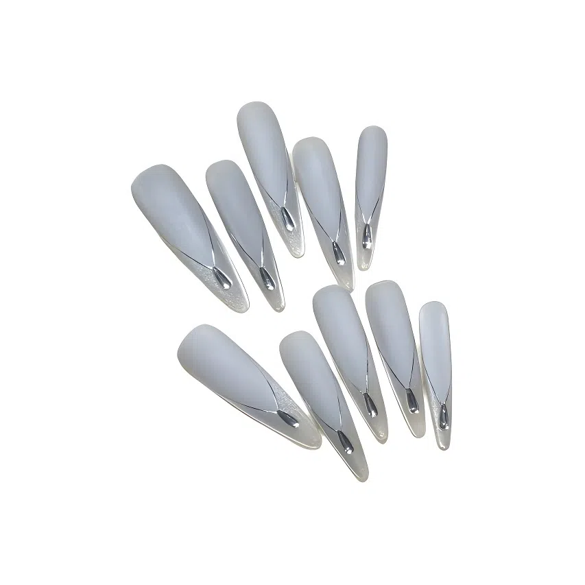 计轩 银月审判者  穿戴甲 长款银色晕染 磨砂