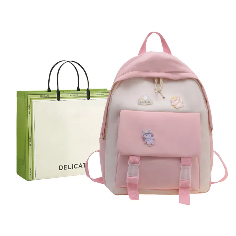 芭菲尼 日系小清新高颜值女生 尼龙 双肩包 儿童款 粉红色/黑色/绿色/蓝色