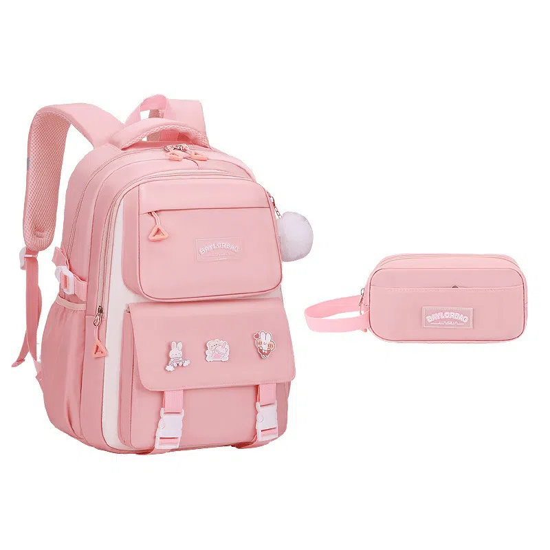 芭菲尼 高颜值减压减负初高中小学生防泼水护脊休闲大容量多隔层旅行学院百搭三件套组合 牛津布 书包背包双肩包 常规 儿童款 多色