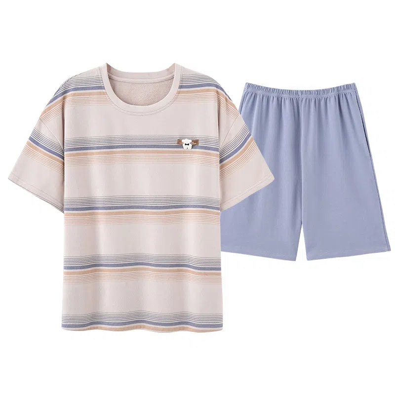 夏芬妍 柔软舒适条纹纯棉圆领家居服休闲舒适短袖时尚可外穿睡衣套装 男女同款