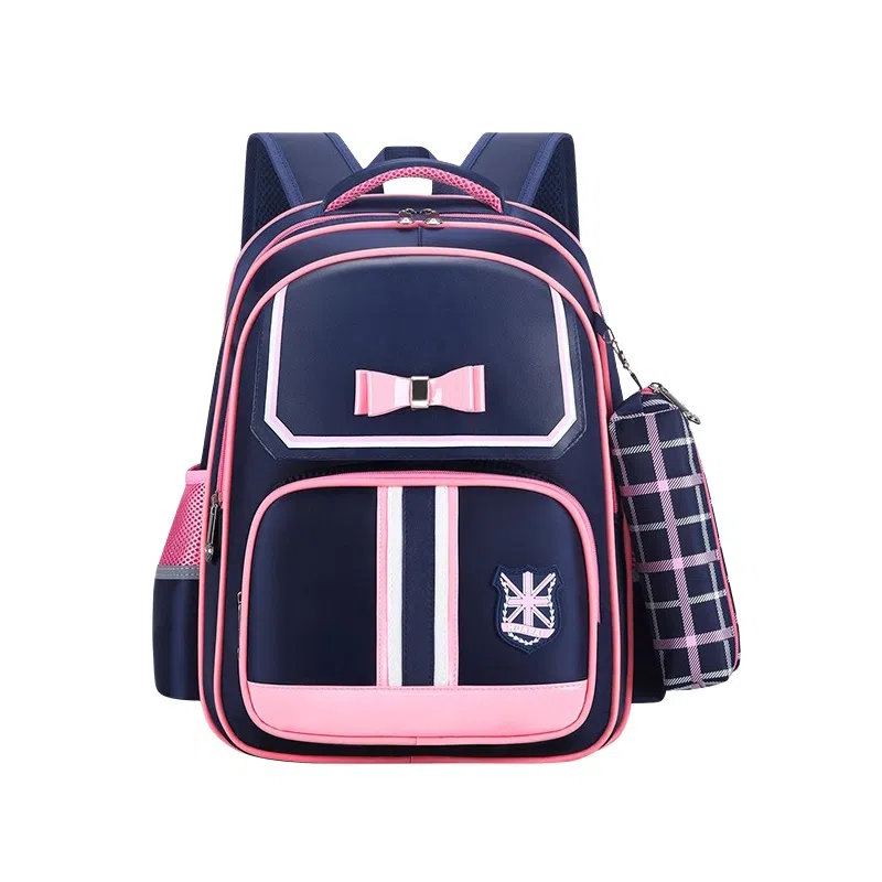 芭菲尼 开学季高颜值多隔层书包年级英伦风护脊减压双肩背包耐磨包包 牛津布 双肩包 儿童款 蓝色/粉色