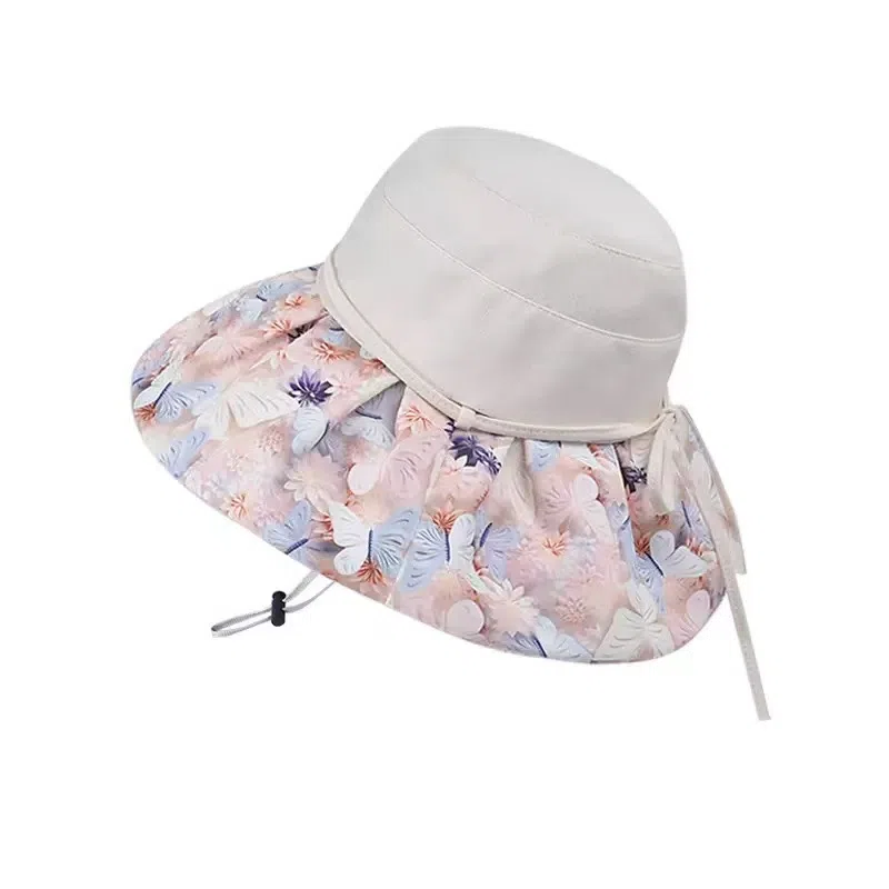 艾佳微 春夏时尚大帽檐户外旅游拍照出片时尚蝴蝶结优雅 聚酯纤维 防晒帽 女款