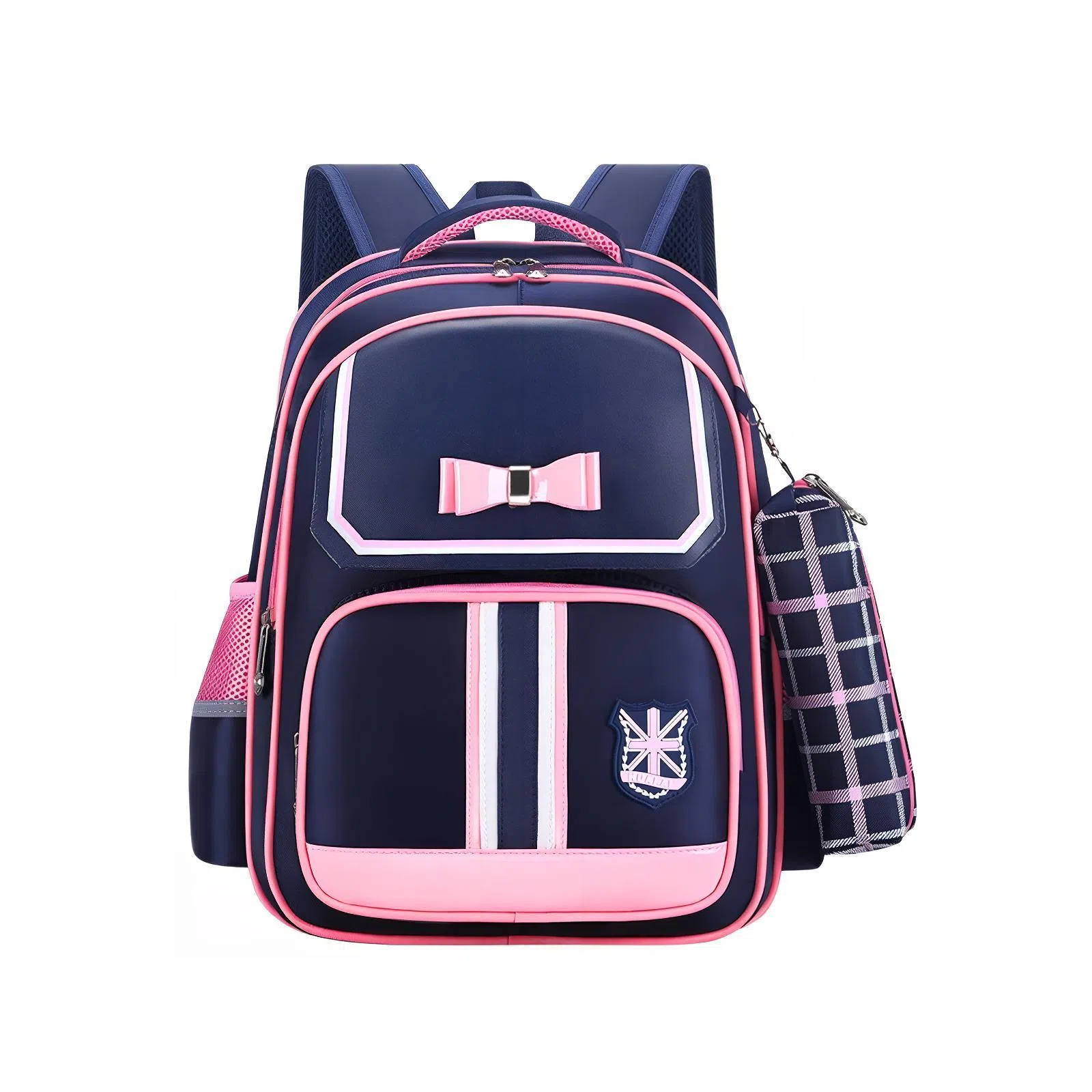 芭菲尼 开学季高颜值多隔层书包年级英伦风护脊减压双肩背包耐磨包包 牛津布 双肩包 儿童款 蓝色/粉色