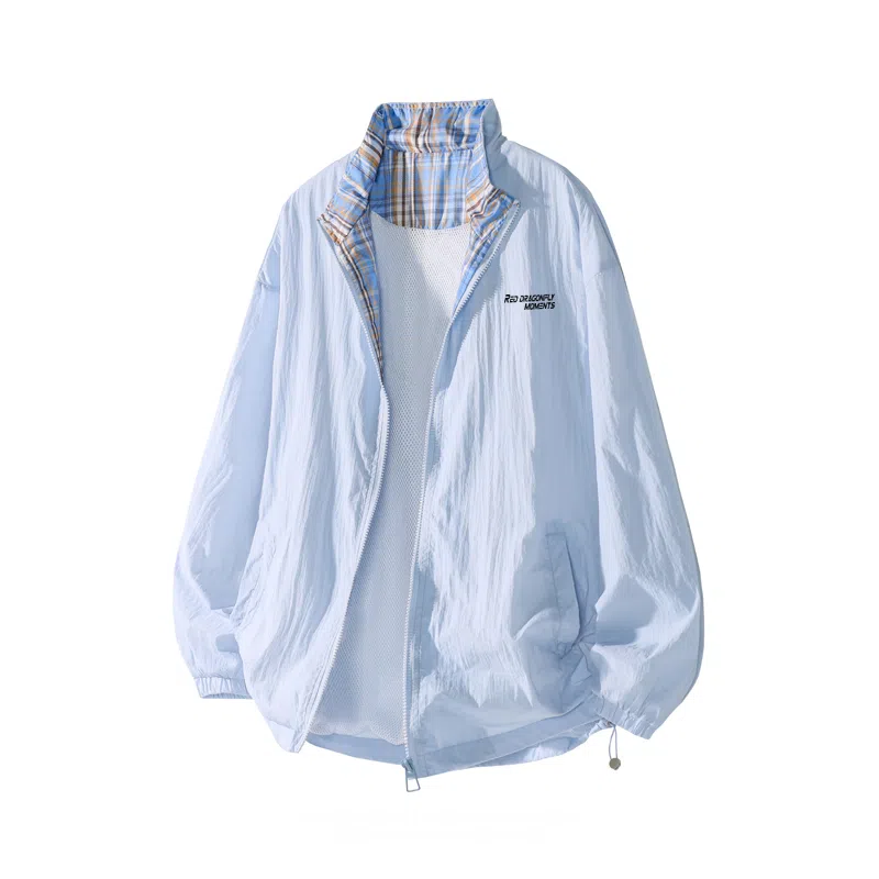 红蜻蜓 美式复古高街设计感翻领格纹拼色经典高级舒适宽松休闲百搭日常通勤潮流时尚简约直筒防晒服 男女同款