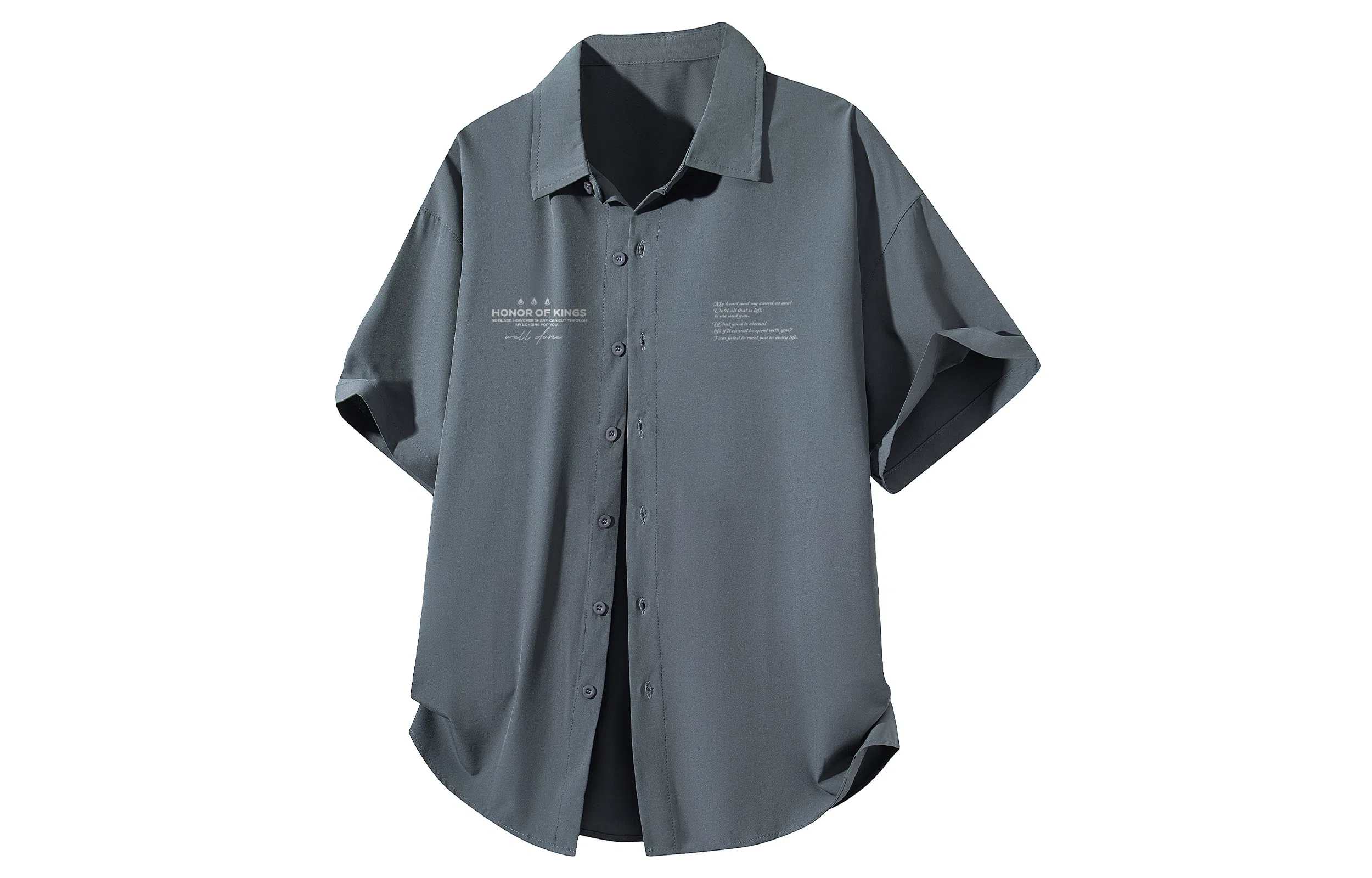 王者荣耀 美式复古纯色柔软亲肤宽松舒适高街痞帅青少年休闲时尚百搭翻领纽扣短袖衬衫 男女同款