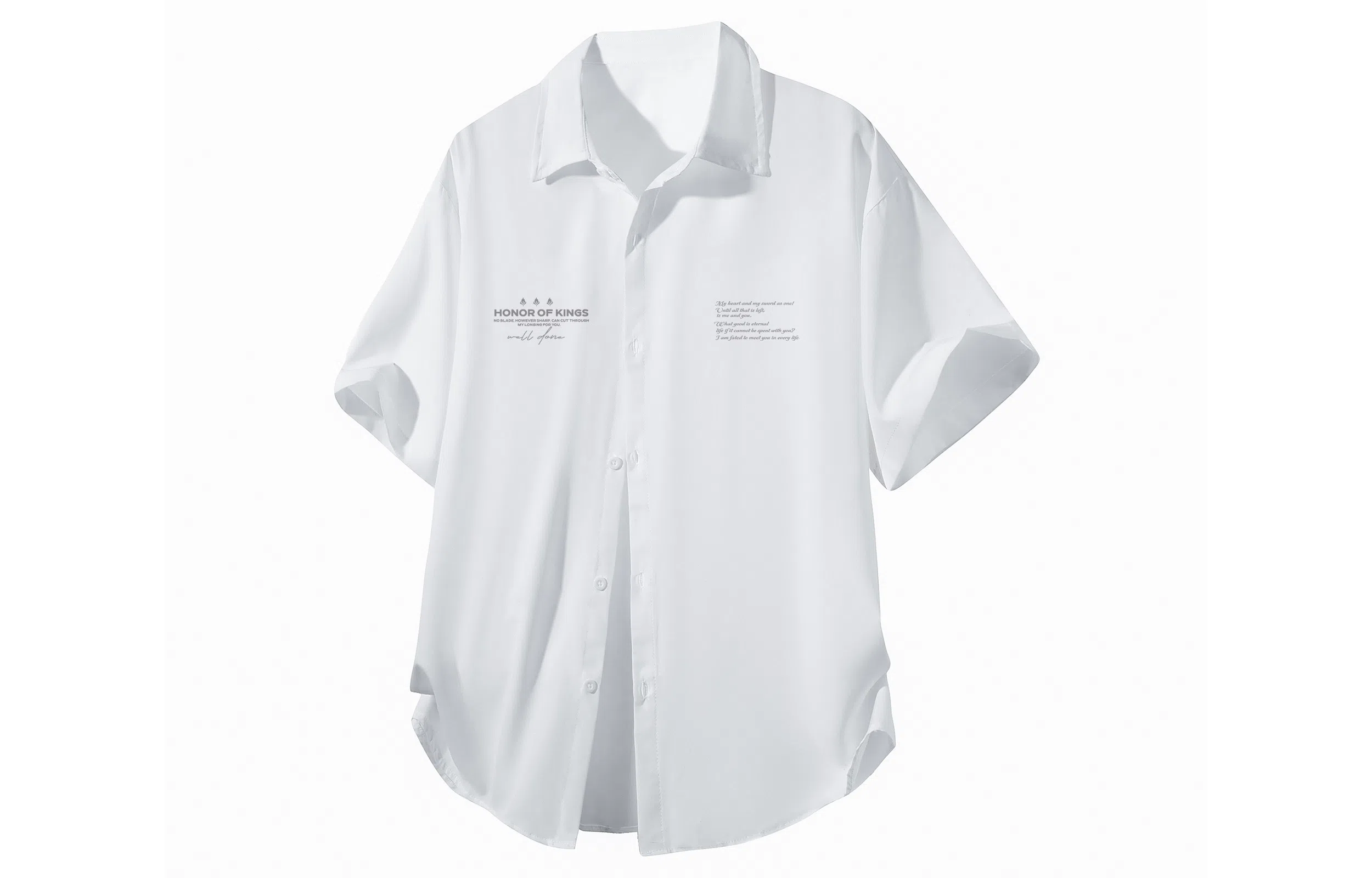 王者荣耀 美式复古纯色柔软亲肤宽松舒适高街痞帅青少年休闲时尚百搭翻领纽扣短袖衬衫 男女同款