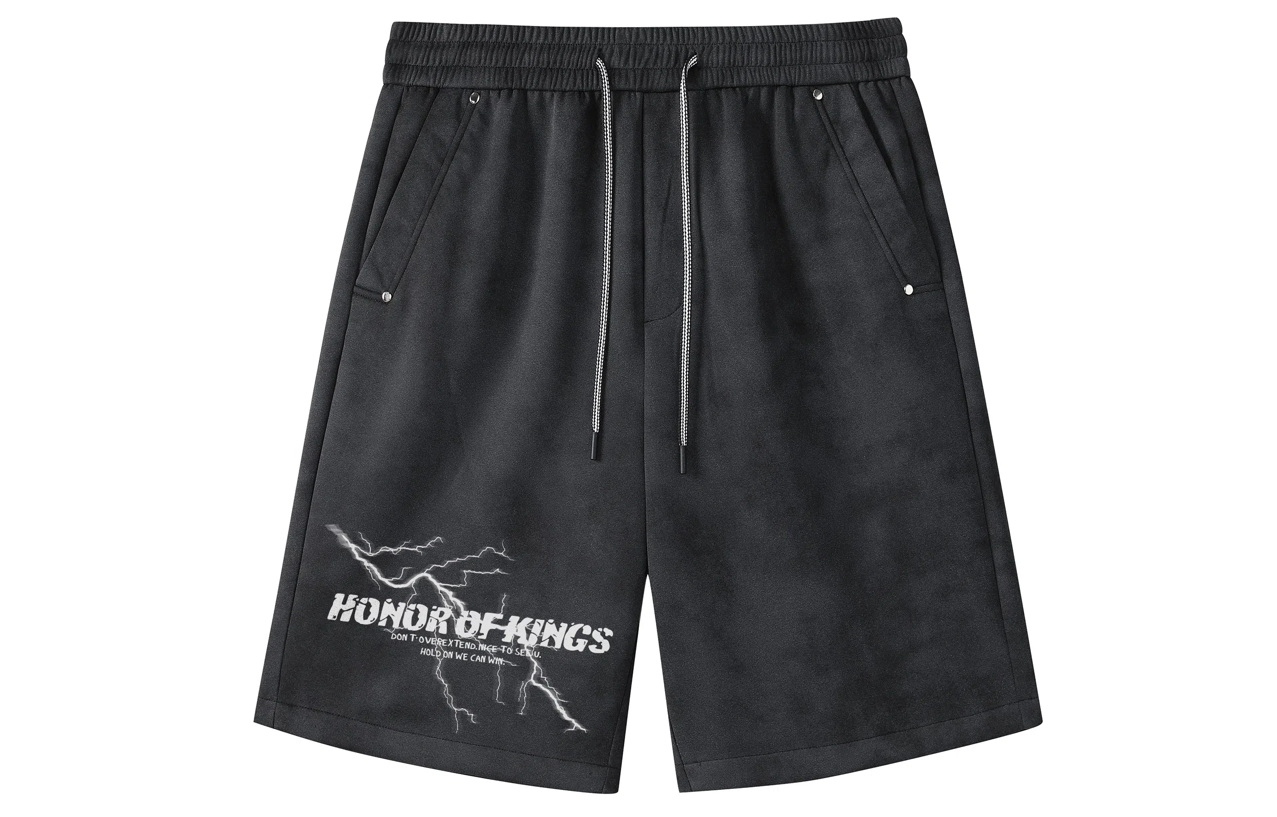 王者荣耀 标语款 美式高街脏脏闪电印花宽松百搭青少年无性别时尚潮流休闲短裤 男女同款