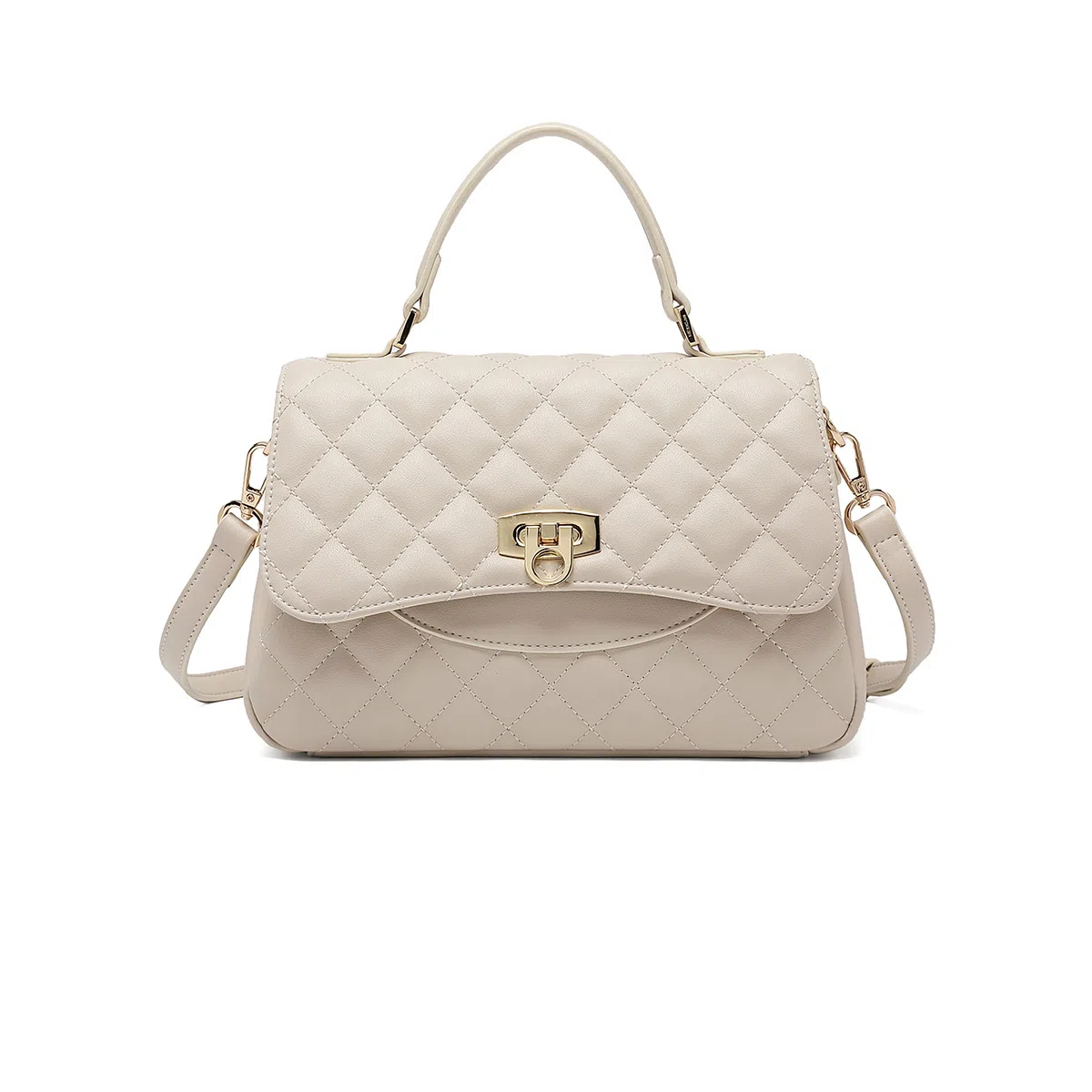 稻草人 百搭时尚小香风菱格链条 聚氨酯 手提包 中号 女款 月光白/子夜黑