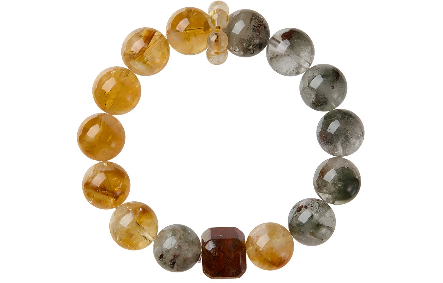 石头记 黄塔晶招财 黑金超多宝 高级感小众设计 八方来财 好运天然 绿幽灵 水晶手串 男女同款情侣款