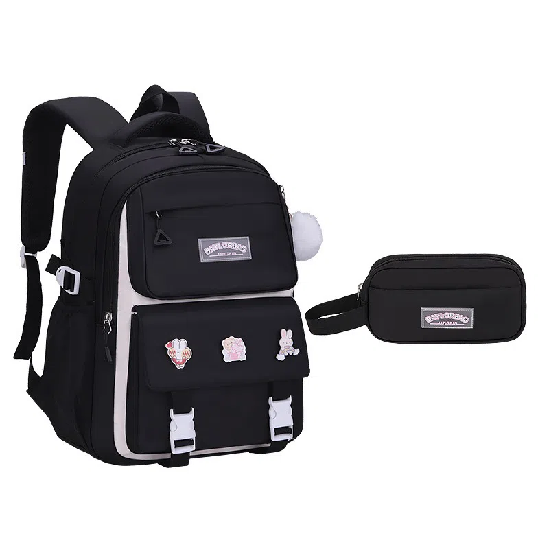 芭菲尼 高颜值减压减负初高中小学生防泼水护脊休闲大容量多隔层旅行学院百搭三件套组合 牛津布 书包背包双肩包 常规 儿童款 多色