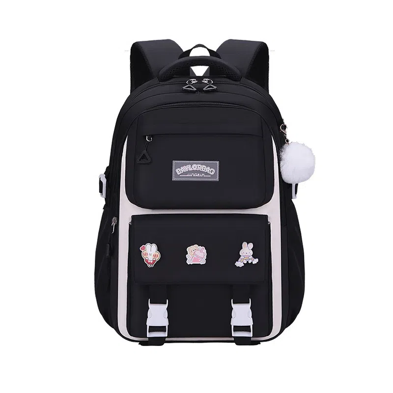 芭菲尼 高颜值减压减负初高中小学生防泼水护脊休闲大容量多隔层旅行学院百搭三件套组合 牛津布 书包背包双肩包 常规 儿童款 多色