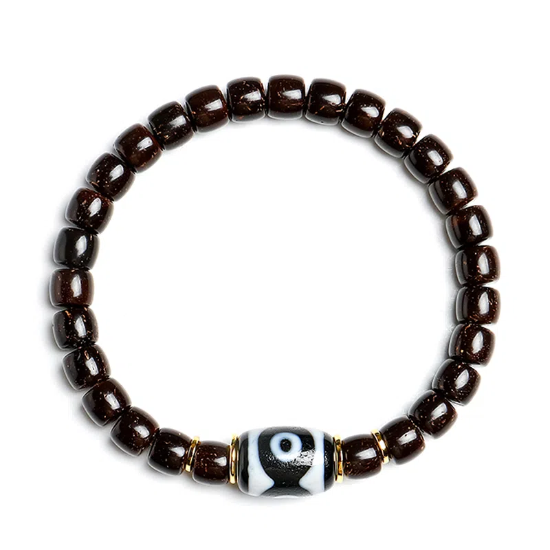 木盛缘 【三眼天珠幸运符心态稳定剂】新中式国潮复古潮流木带宝高抛原色好运 椰蒂 手串 男款