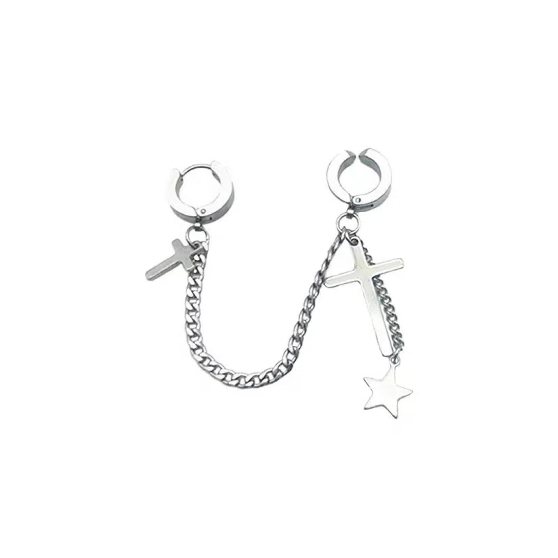 尚先生 小众街头韩版星星时尚个性流苏十字架 钛钢 耳饰 男女同款情侣款