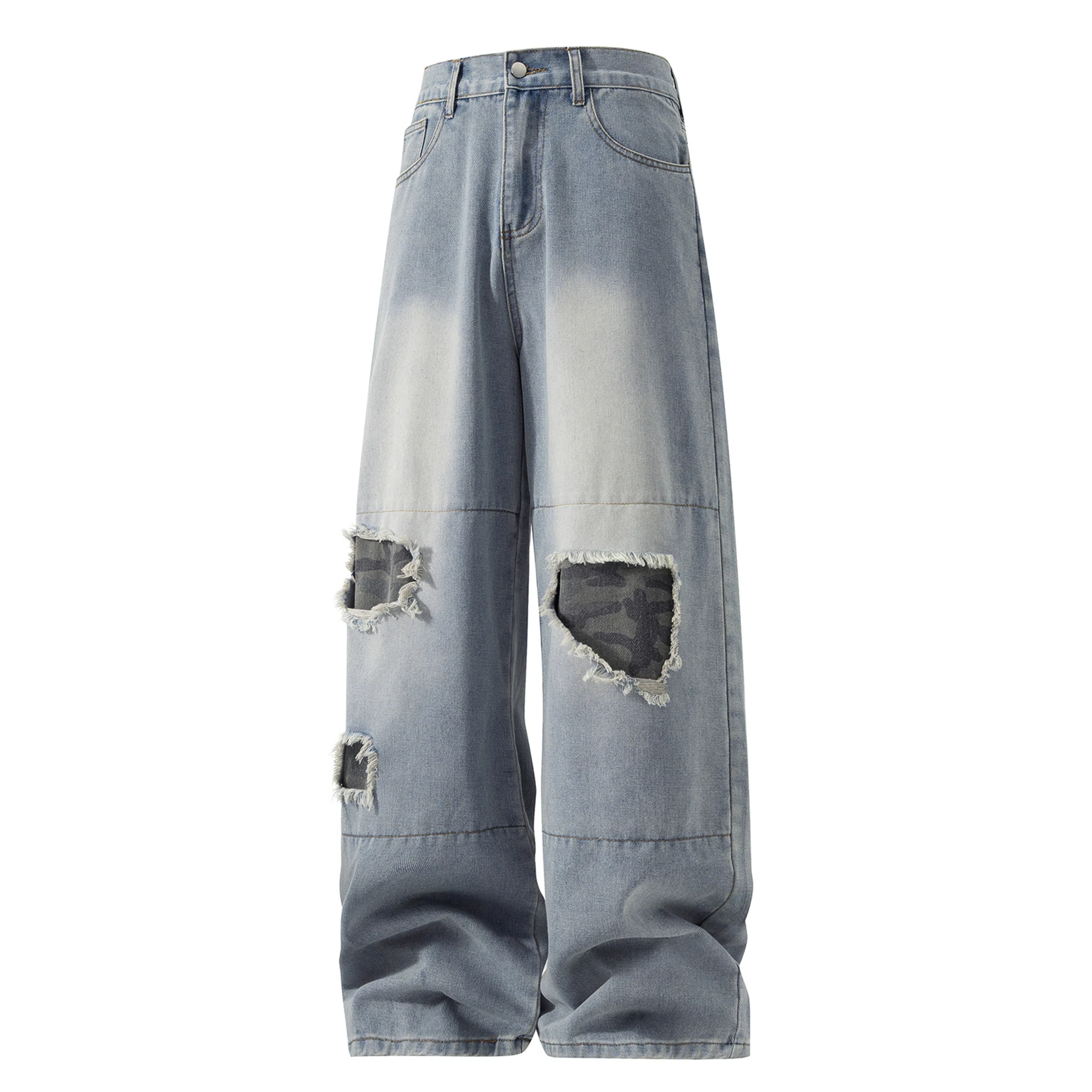 GDRX Vintage Washed Distressed Straight Jeans