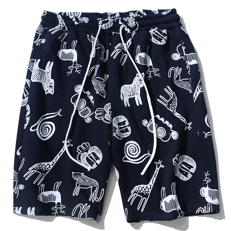 乱步 满印夏季宽松高街运动篮球美式中裤五分裤沙滩裤休闲短裤 男女同款