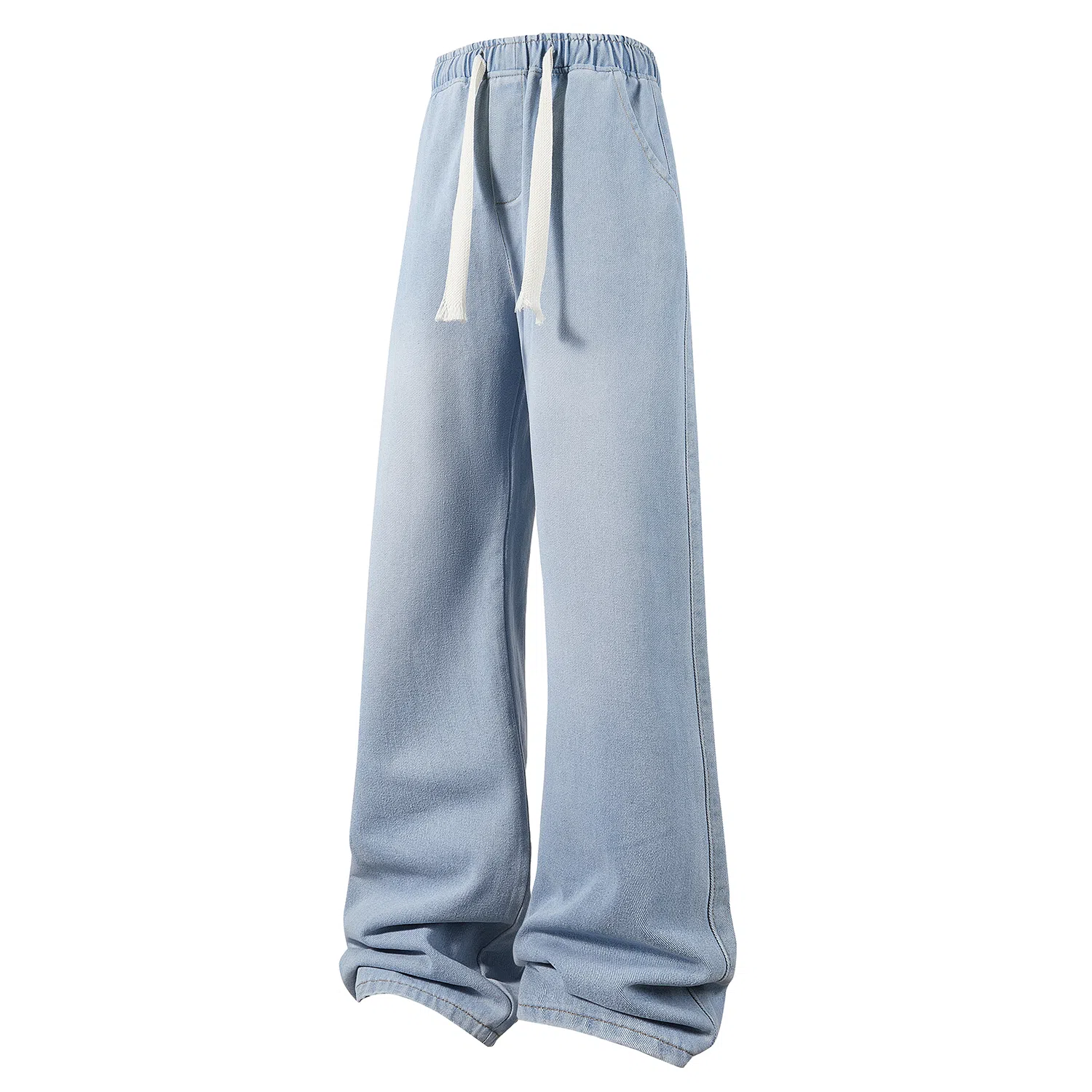 加菲猫家族 美式复古水洗做旧宽松休闲舒适直筒垂感日常时尚通勤高街百搭系带松紧中腰青春活力中性风牛仔裤 男女同款