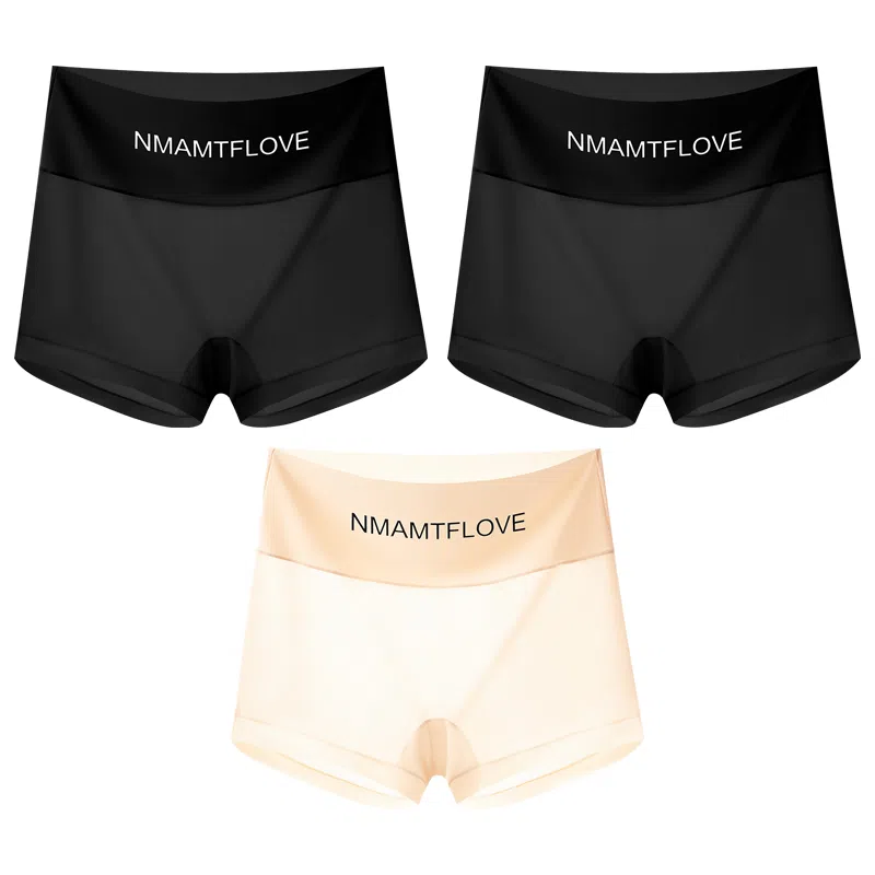 二三二三 纯色简约裸感透气四角裤柔软亲肤抑菌轻薄不卡档不卷边不夹臀短裤字母潮流百搭内裤 女款 组合装