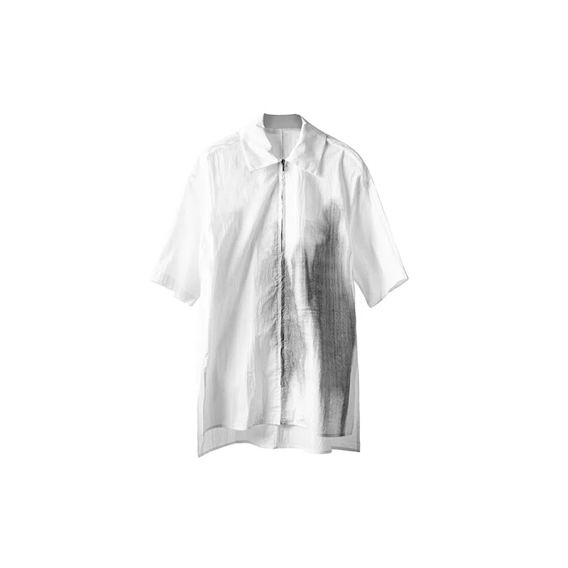 Huànxiàngzhě Original Design Zipper Washed Print Loose Thin Short Sleeve Shirt
