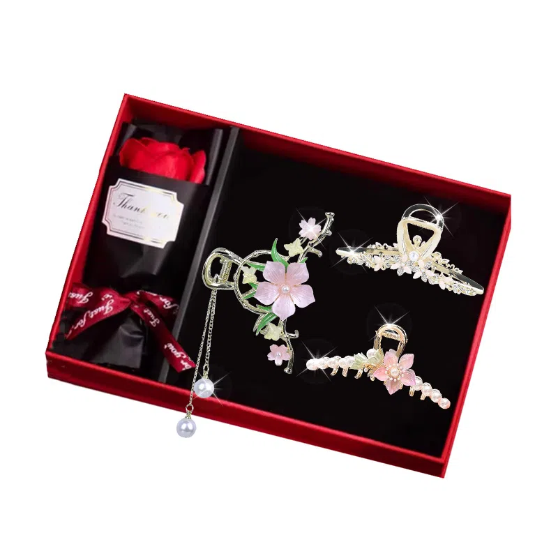 缔晶 森系小清新浪漫樱花鲨鱼夹套装 日韩甜美风时尚日常通勤配饰发饰 合金 发夹 女款