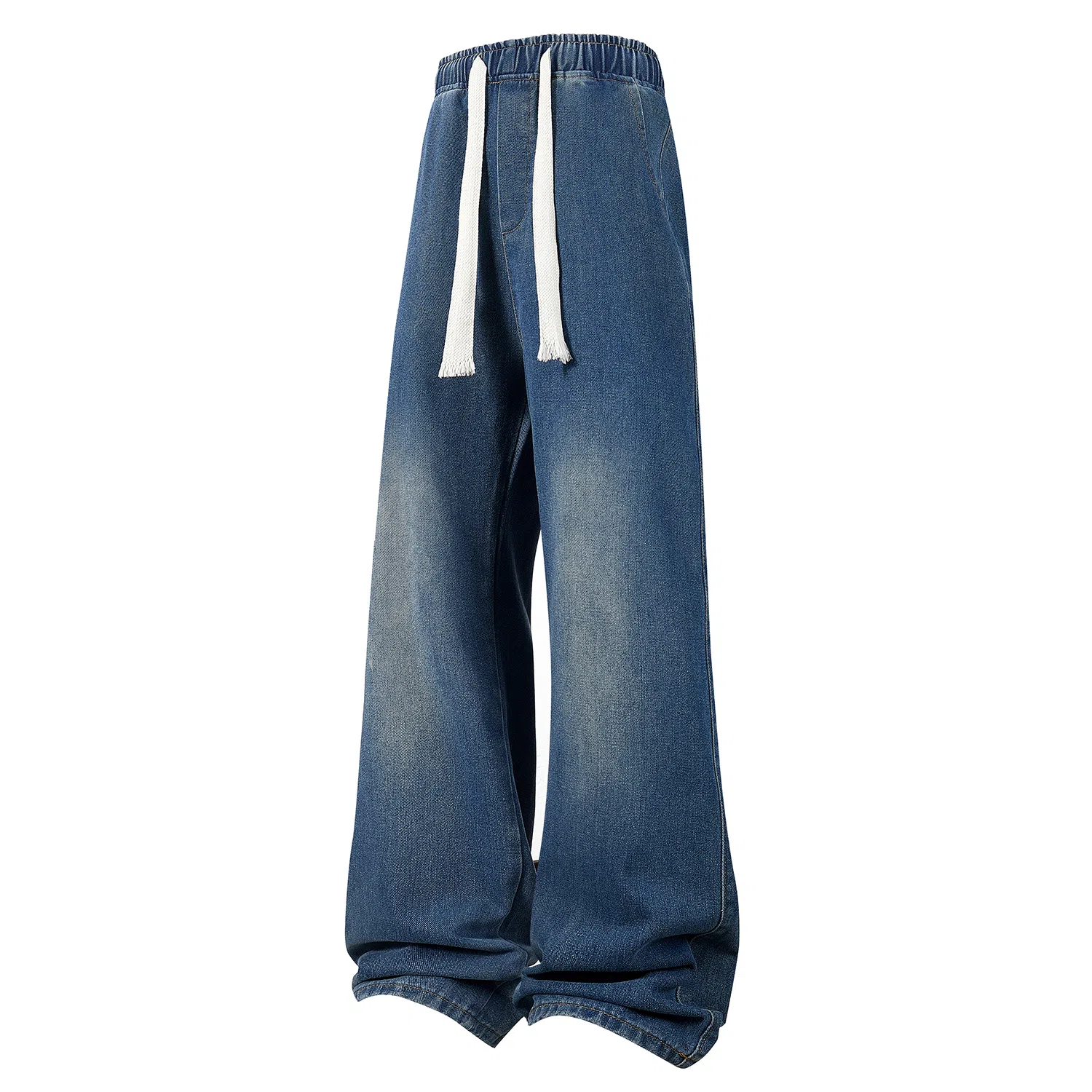 加菲猫家族 美式复古水洗做旧宽松休闲舒适直筒垂感日常时尚通勤高街百搭系带松紧中腰青春活力中性风牛仔裤 男女同款