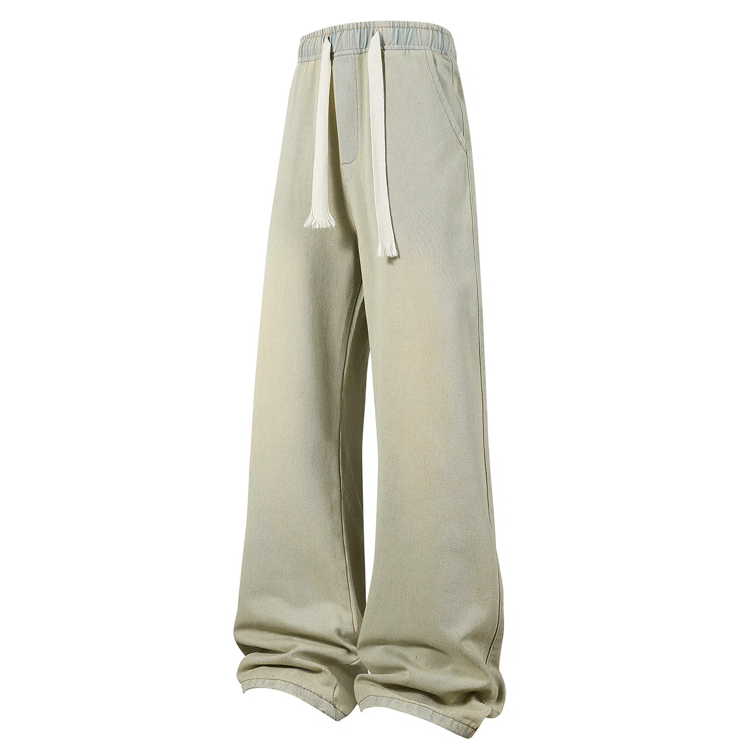 加菲猫家族 美式复古水洗做旧宽松休闲舒适直筒垂感日常时尚通勤高街百搭系带松紧中腰青春活力中性风牛仔裤 男女同款