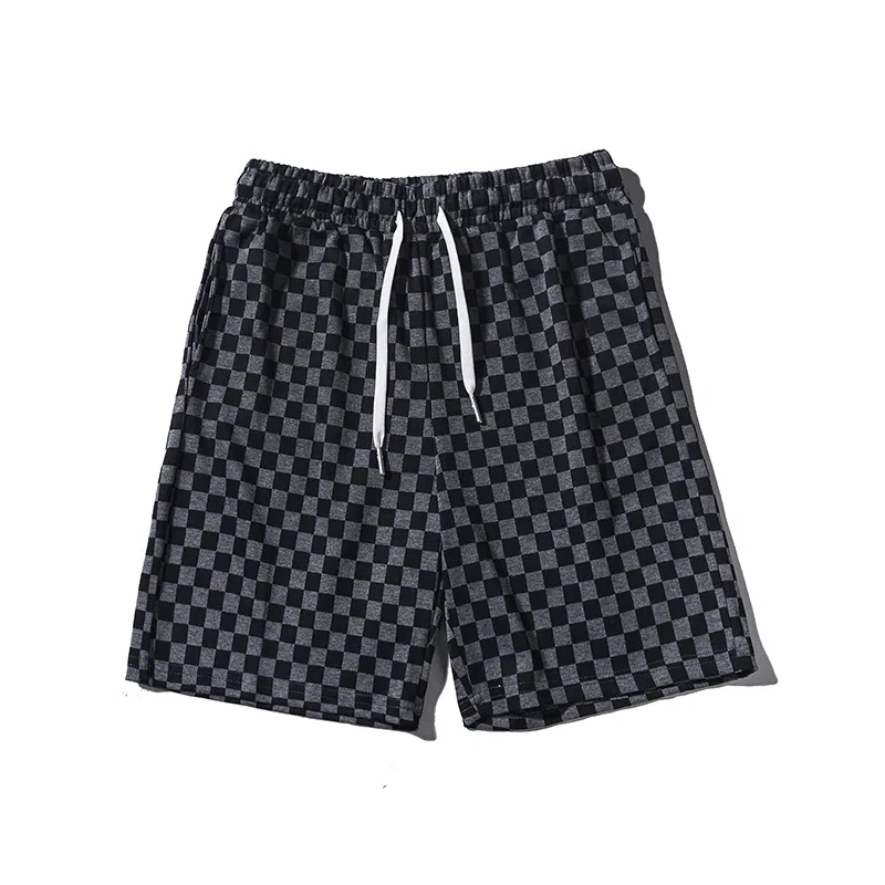 乱步 美式棋盘格夏季潮流薄款潮牌运动高街宽松嘻哈五分休闲短裤 男女同款