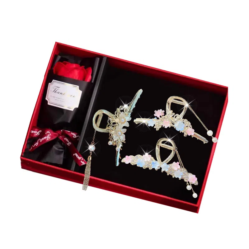 缔晶 森系浪漫甜美樱花鲨鱼夹套装 优雅气质时尚春夏通勤配饰发饰 合金 发夹 女款