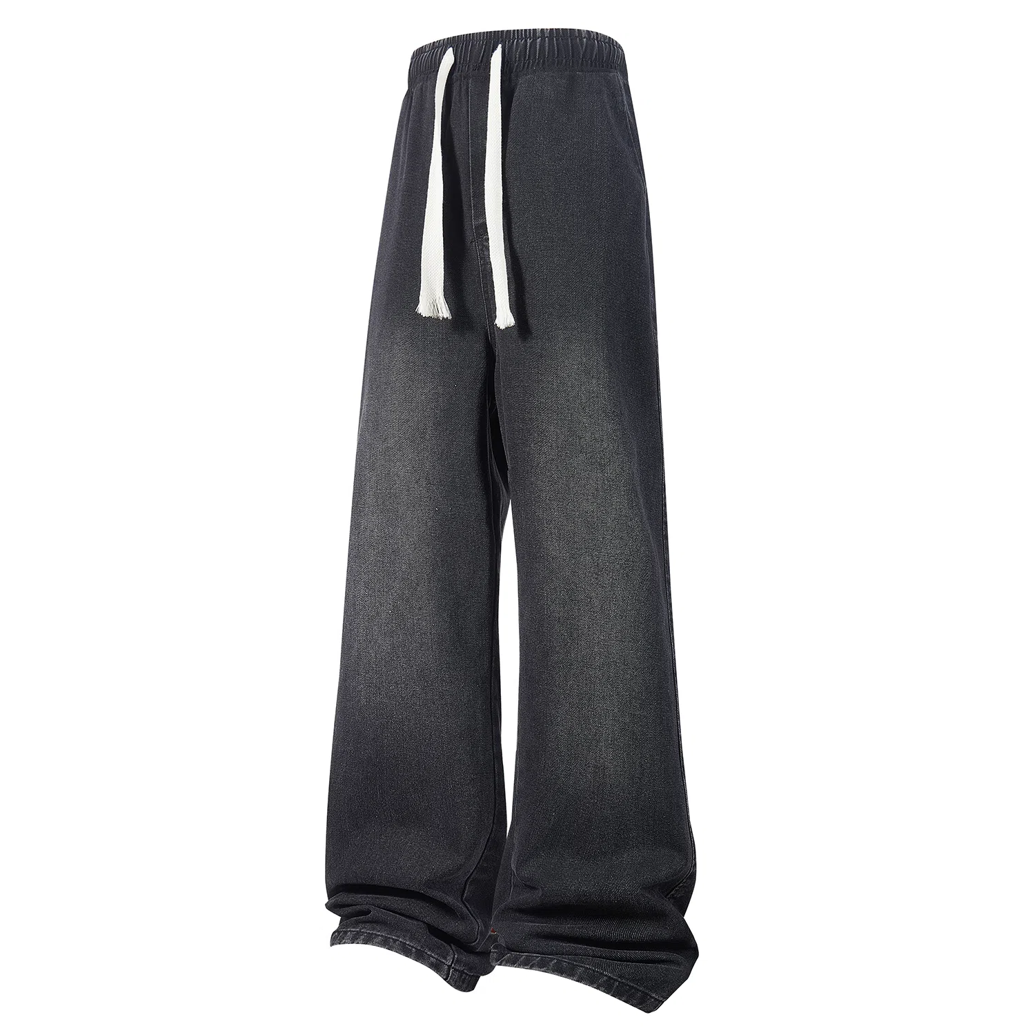 加菲猫家族 美式复古水洗做旧宽松休闲舒适直筒垂感日常时尚通勤高街百搭系带松紧中腰青春活力中性风牛仔裤 男女同款